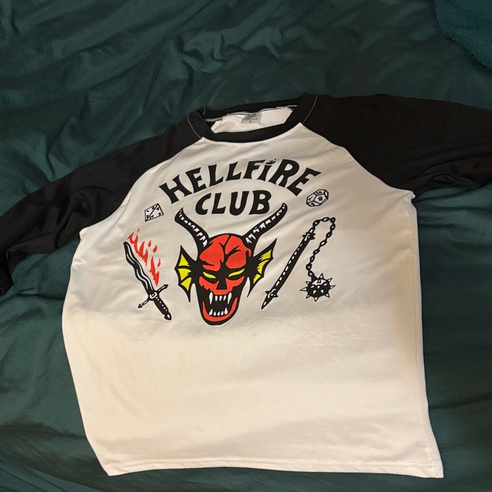 Hellfire Club Black and White Graphic Raglan Top